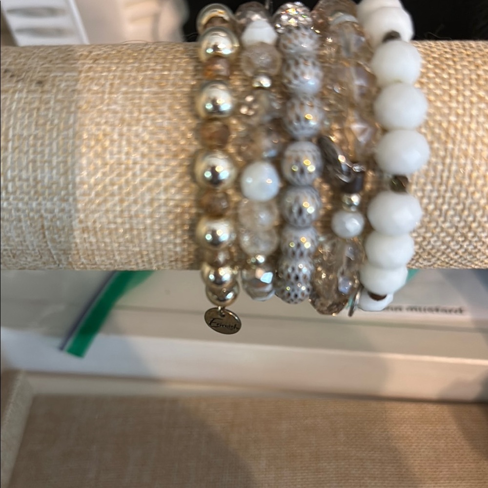 Erimish Elegant Beaded Bracelet Set in White and Silver